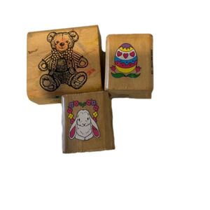 Easter Spring Bunnies  Egg Wooden Rubber Craft Stamps Lot Of 3 Vintage 1…